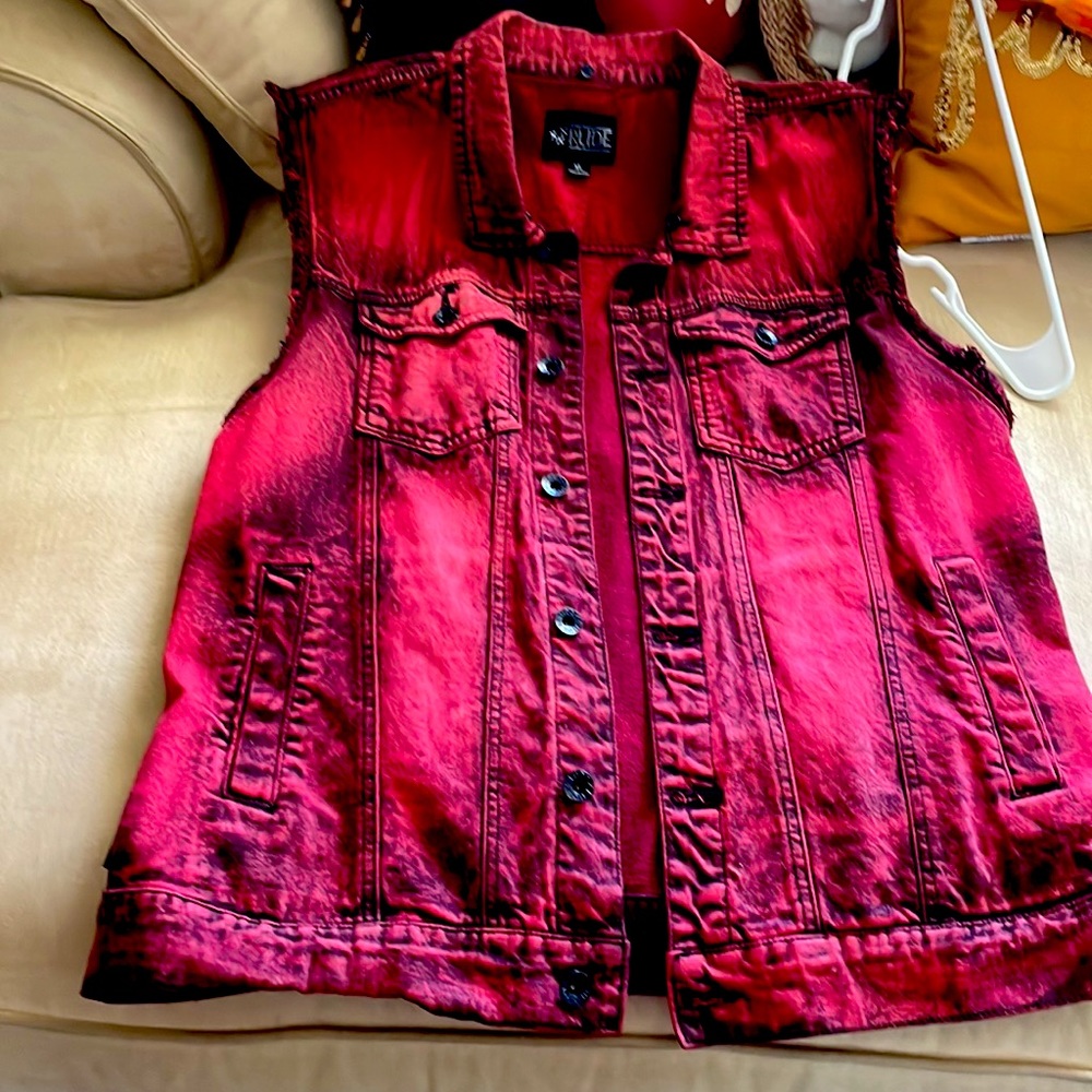 Red Black Jean vest